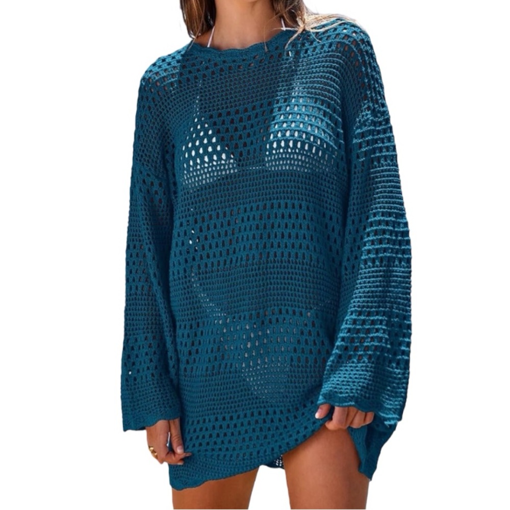 Crochet Coverup Dress in Dark Teal